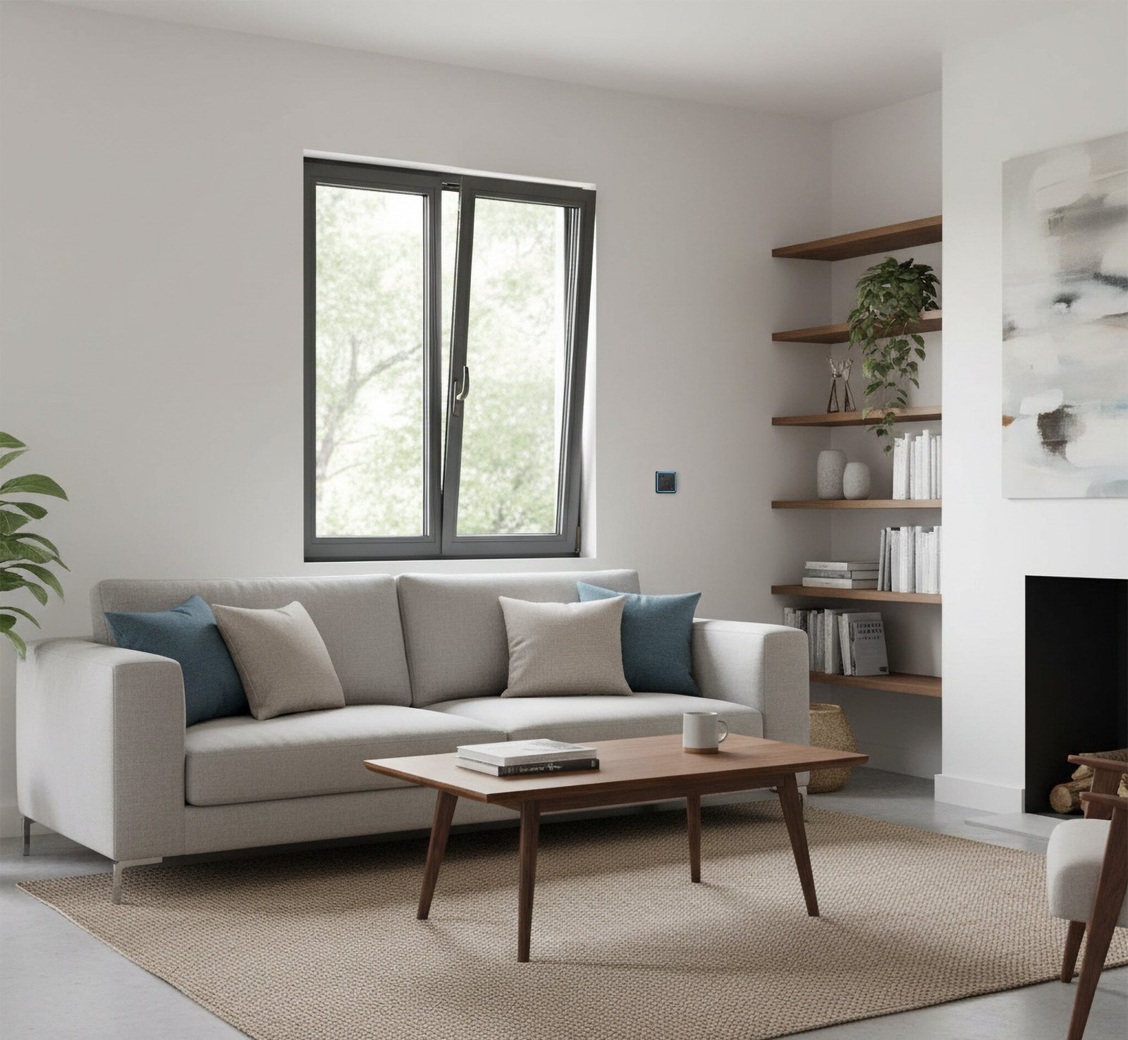Interrupteur C-Wall Sky installé dans un intérieur près d’une fenêtre