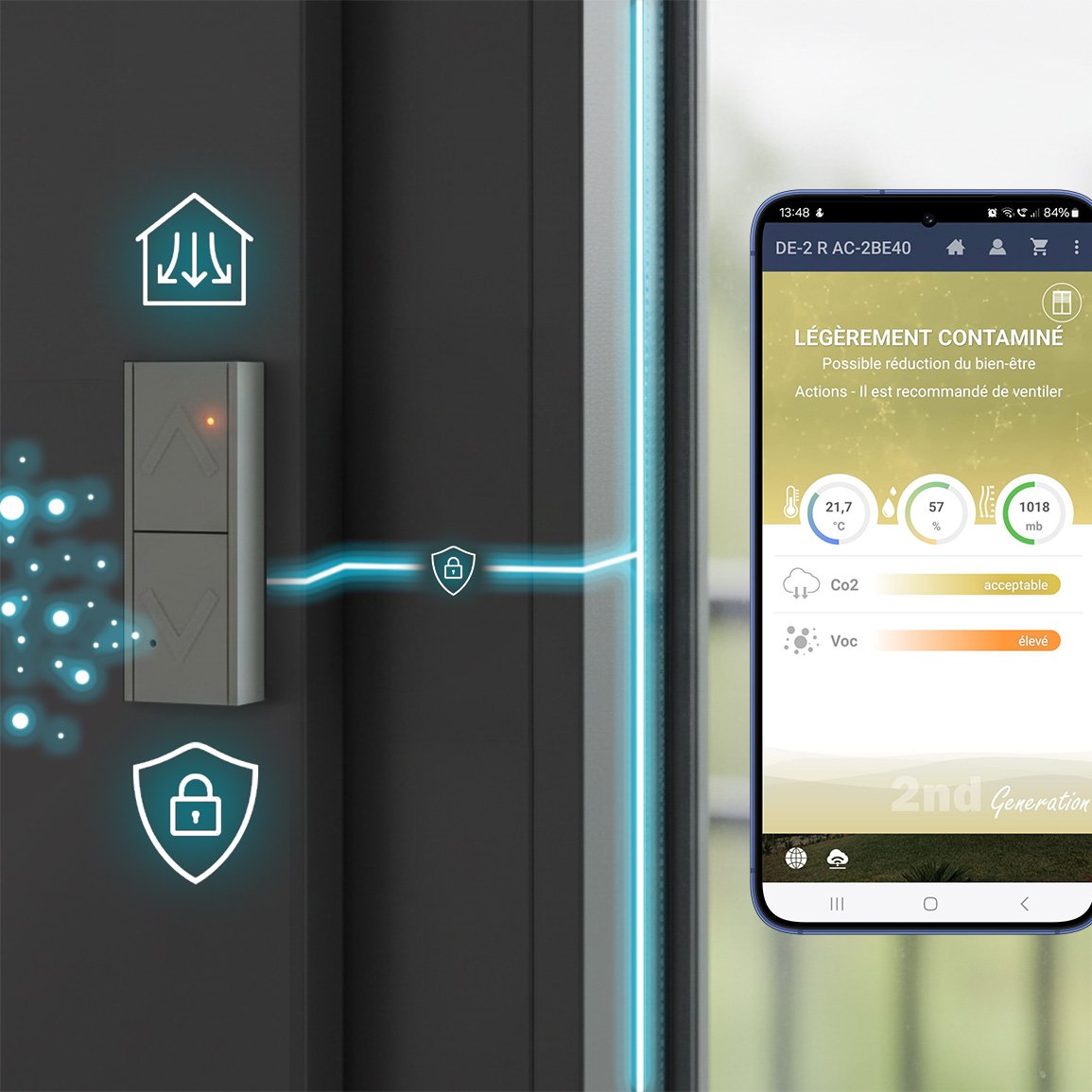 Bouton aluminium Connect Alunec intégré au profil du volet roulant
